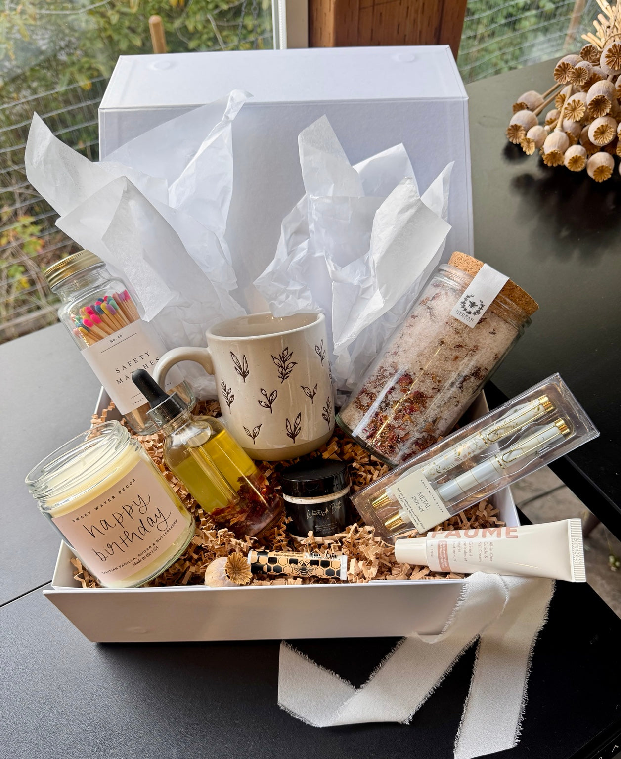 Birthday Wishes Large curated gift box in pearl-white keepsake packaging by Truck Full of Posies, Florence Oregon
