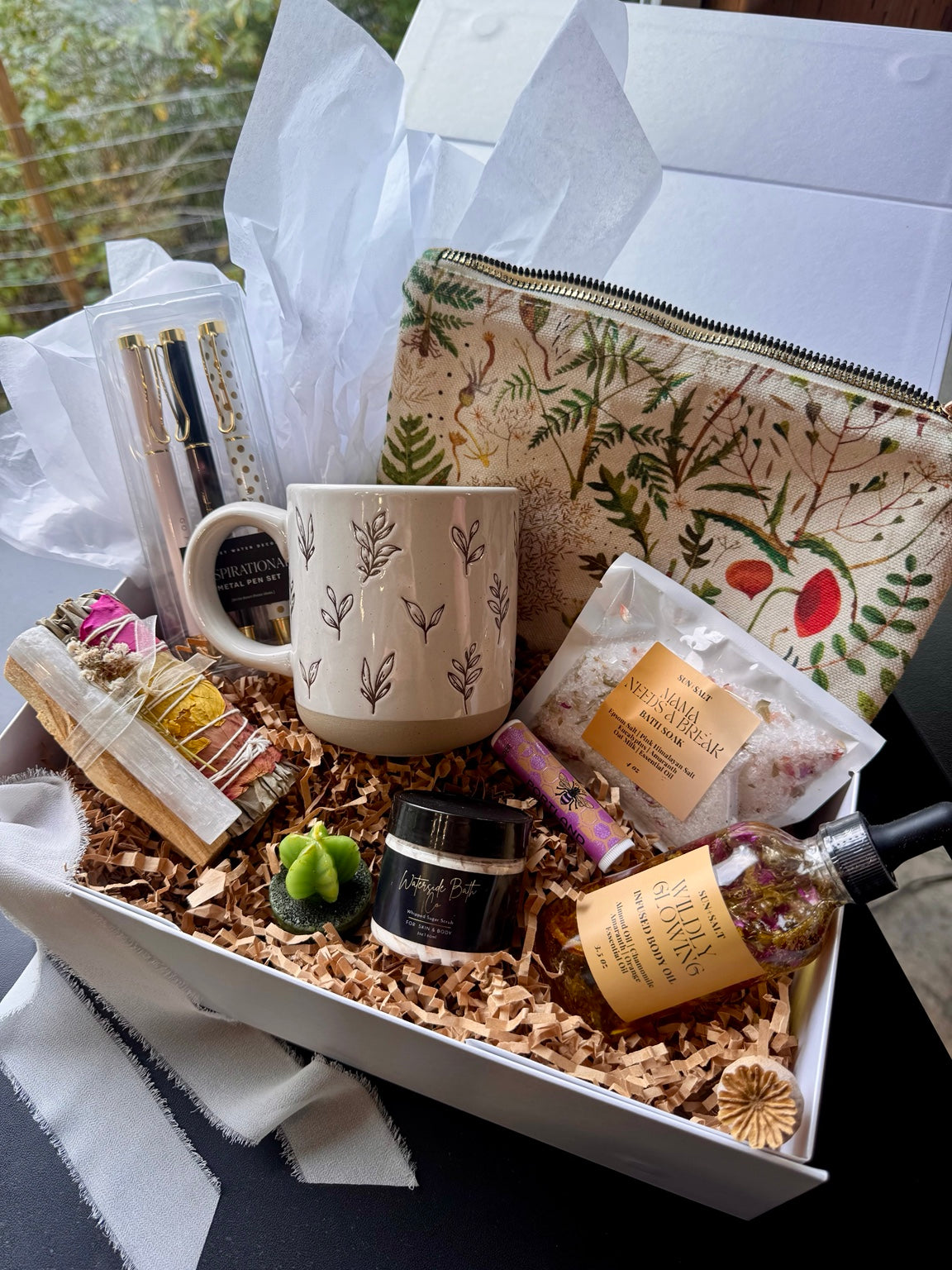 A Moment for You curated gift box in pearl-white keepsake packaging by Truck Full of Posies, Florence Oregon